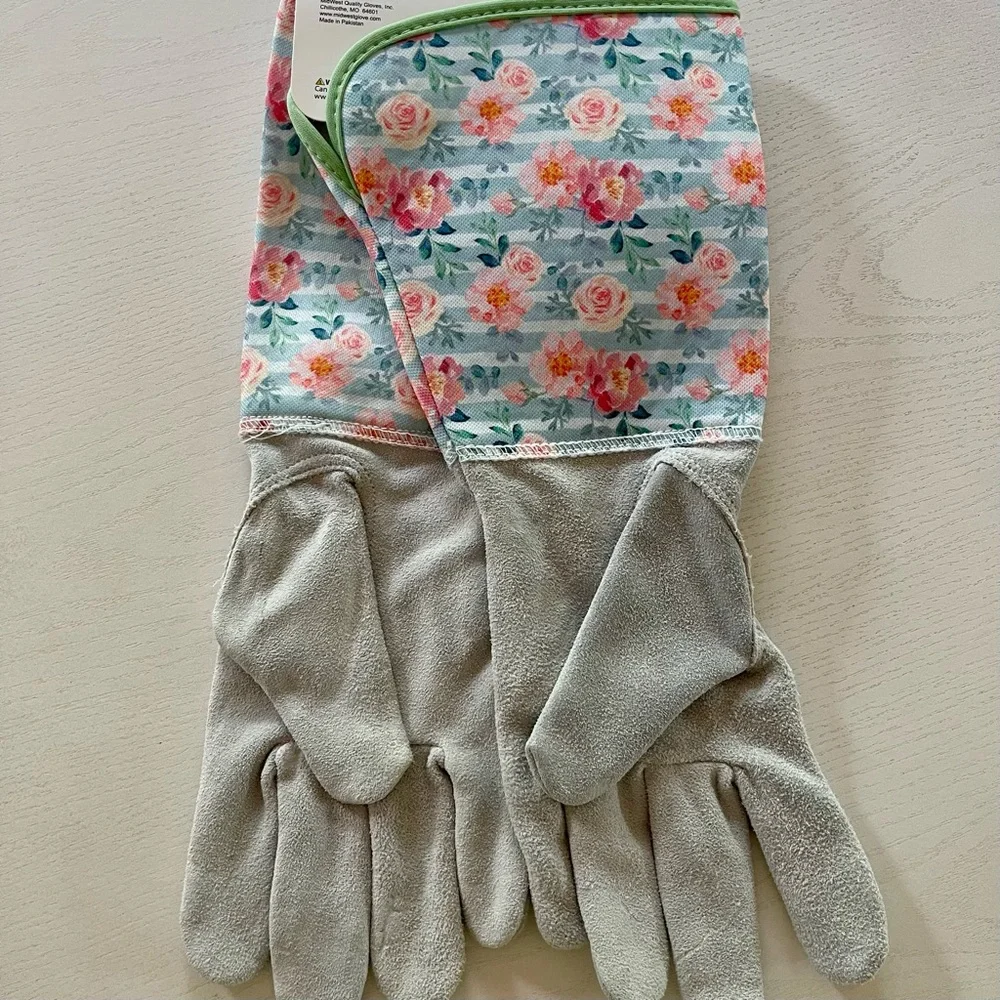 Leather Floral Gardening Gloves w/Extended Gauntlet Cuff Reinforced Fingertips